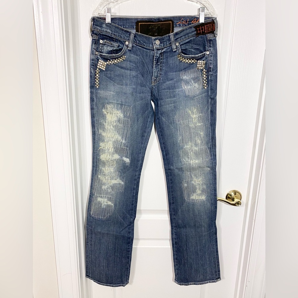 Y2K 7FAM Great Wall Studded Distressed Jeans USA MADE 7 For All Mankind Size 31